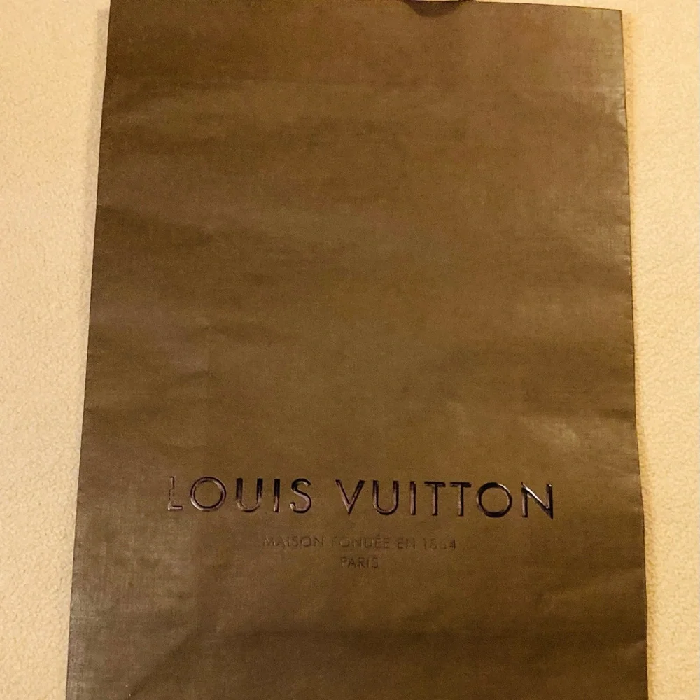 Louis Vuitton classic matte brown textured paper shopping bag, brown cord handle